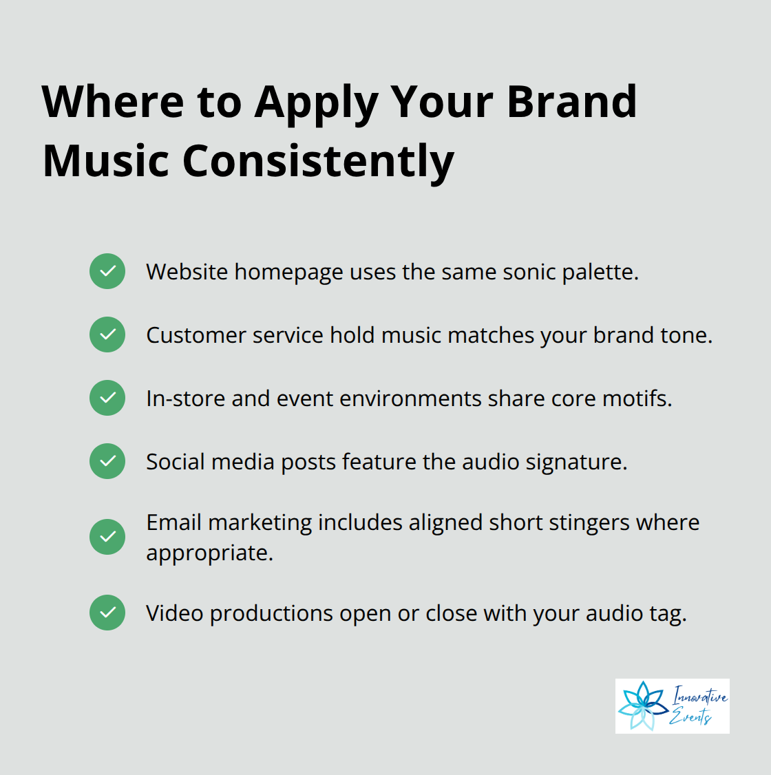 Checklist of customer touchpoints for consistent brand music use - brand music strategy