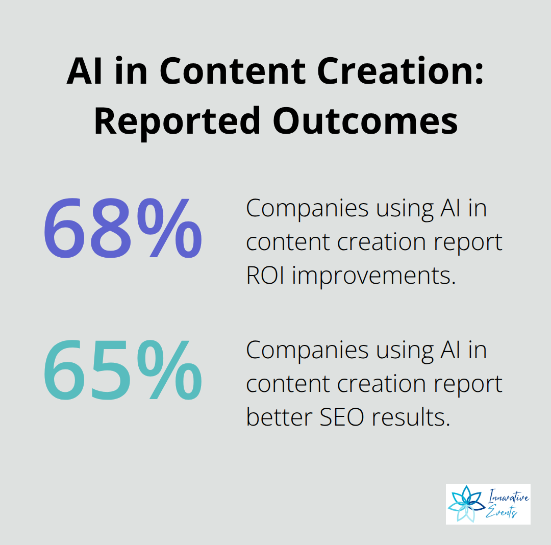 Percentages of companies reporting ROI and SEO gains from using AI in content creation. - content strategy vs content marketing