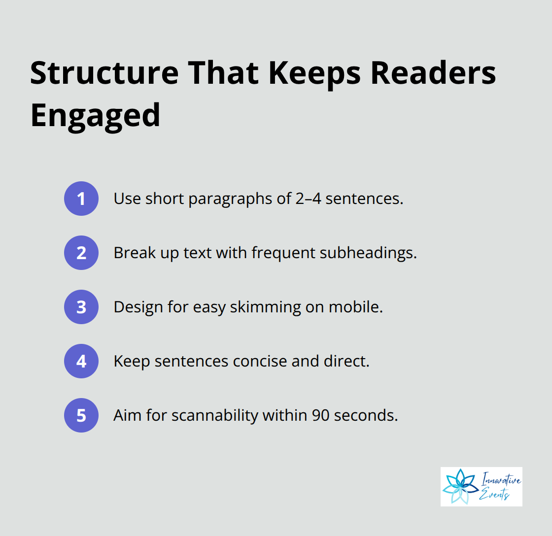 Compact list of best practices for structuring readable marketing content - content writing for marketing