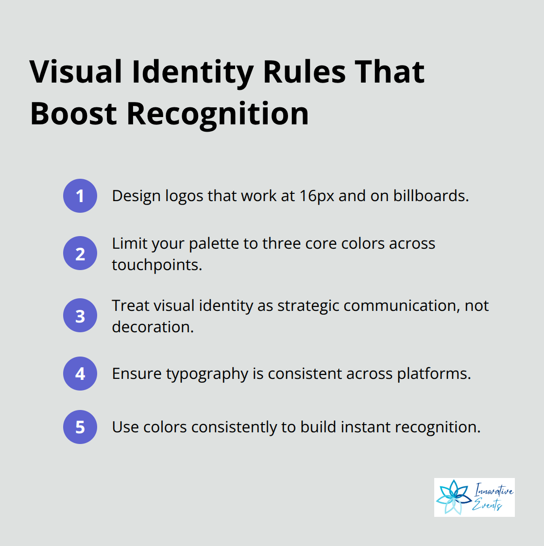 Compact checklist of visual identity best practices for stronger brand recognition. - develop brand strategy